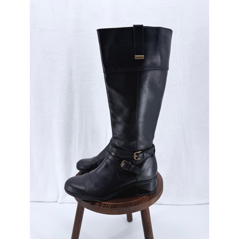 Bandolino Carlotta Black Leather Knee High Riding Boots 7M Dark Academia Classic